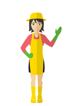 Gardening Cartoon Woman Yellow Hat Apron PNG