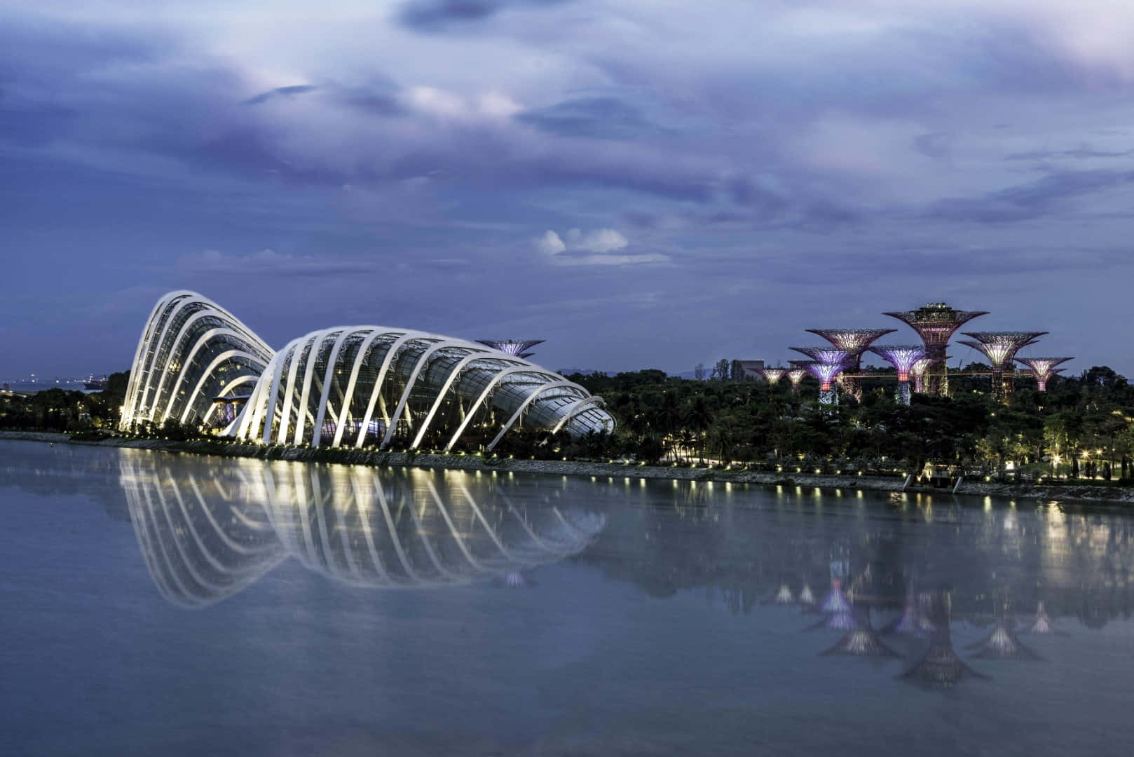 Gardens By The Bay Singapore Dusk Reflection Wallpaper
