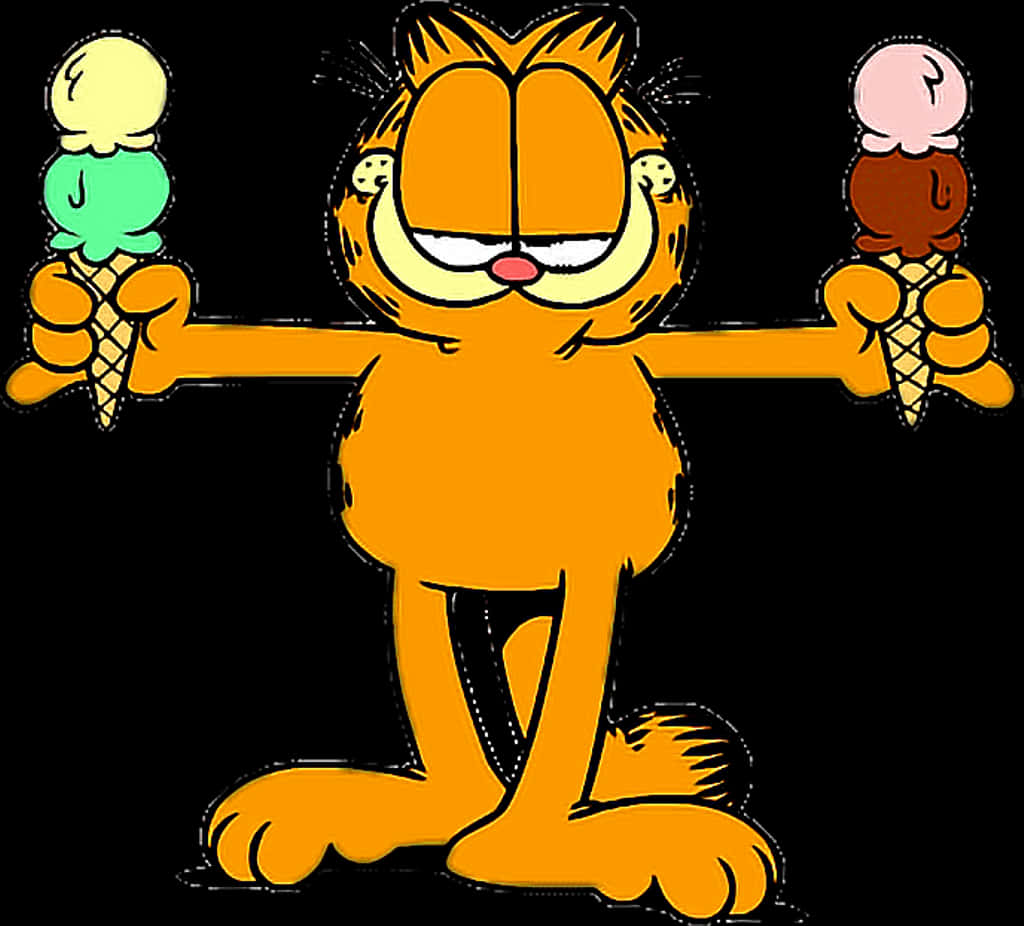 Garfield Holding Ice Cream Cones PNG