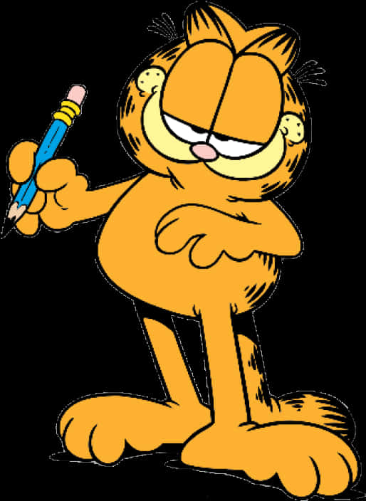 Garfield Holding Pencil Illustration PNG