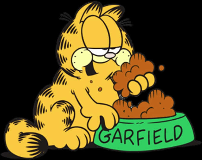 Garfield_ Eating_ From_ Bowl PNG