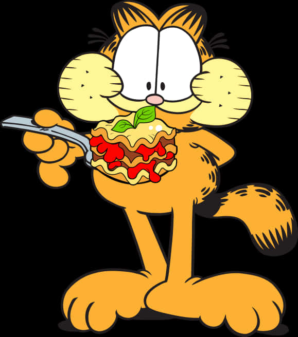 Garfield_ Enjoying_ Lasagna PNG