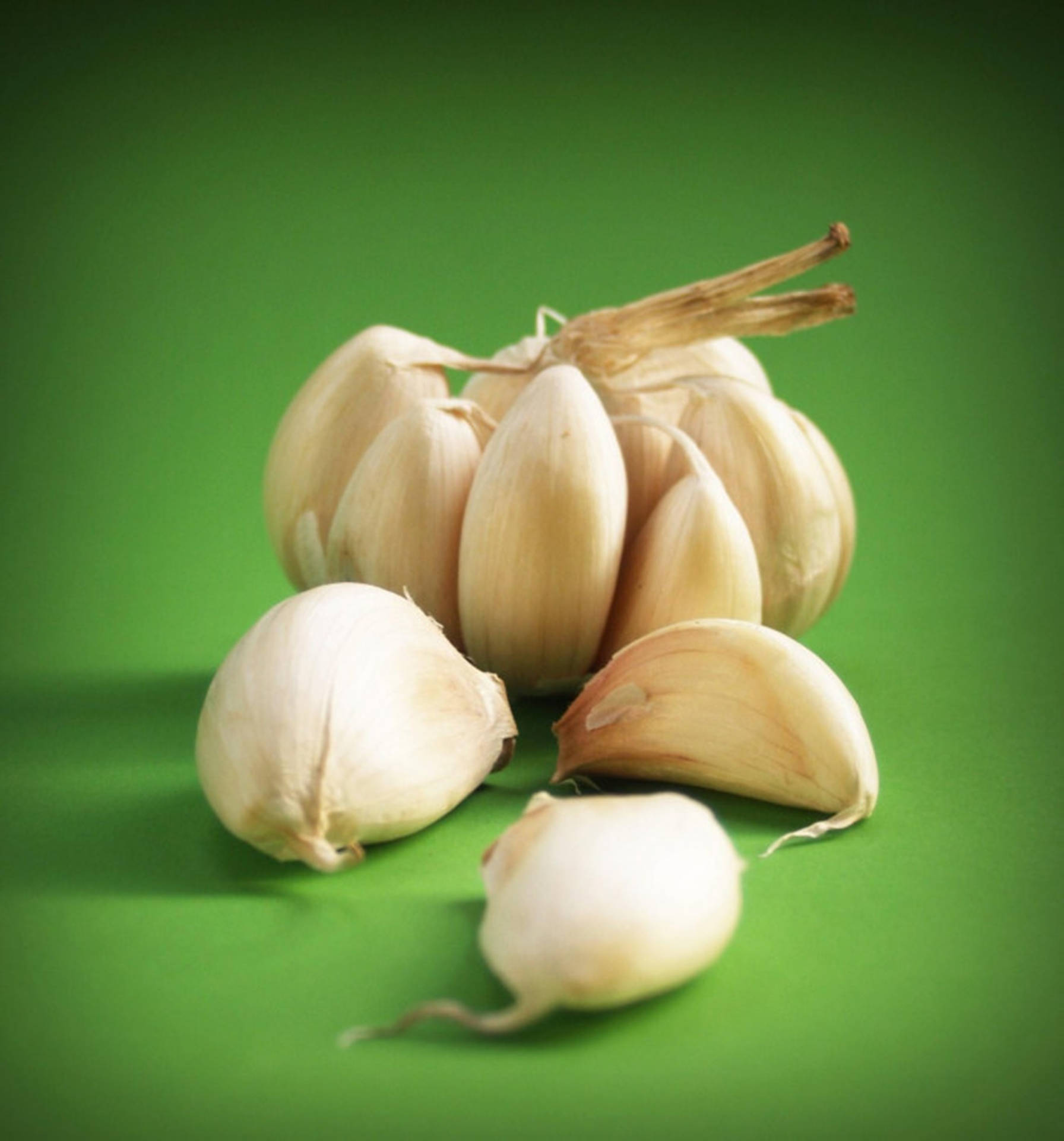 Garlic Vegetable Herb On Green Backdrop Wallpaper