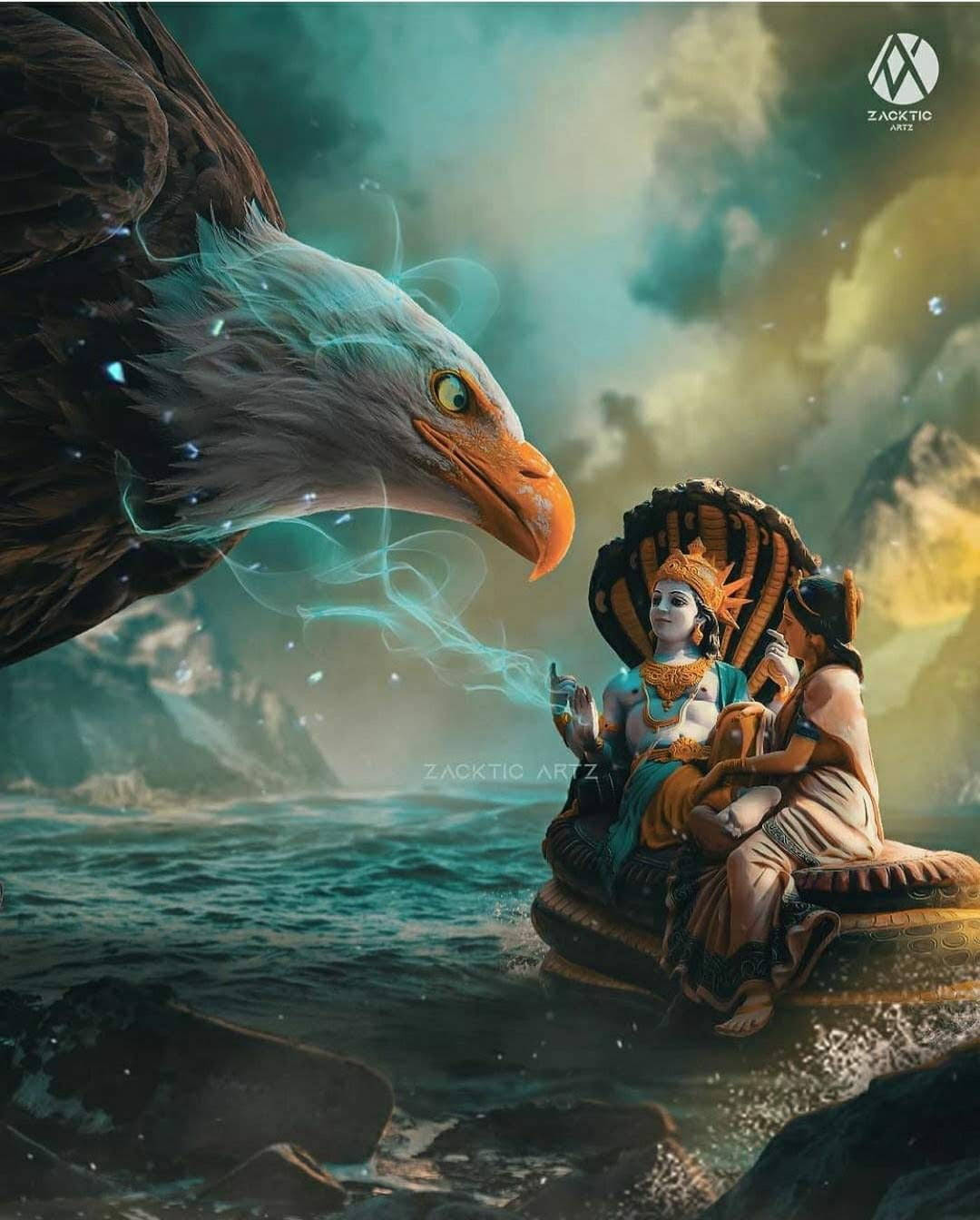 Garuda With Shiva And Parvati Background