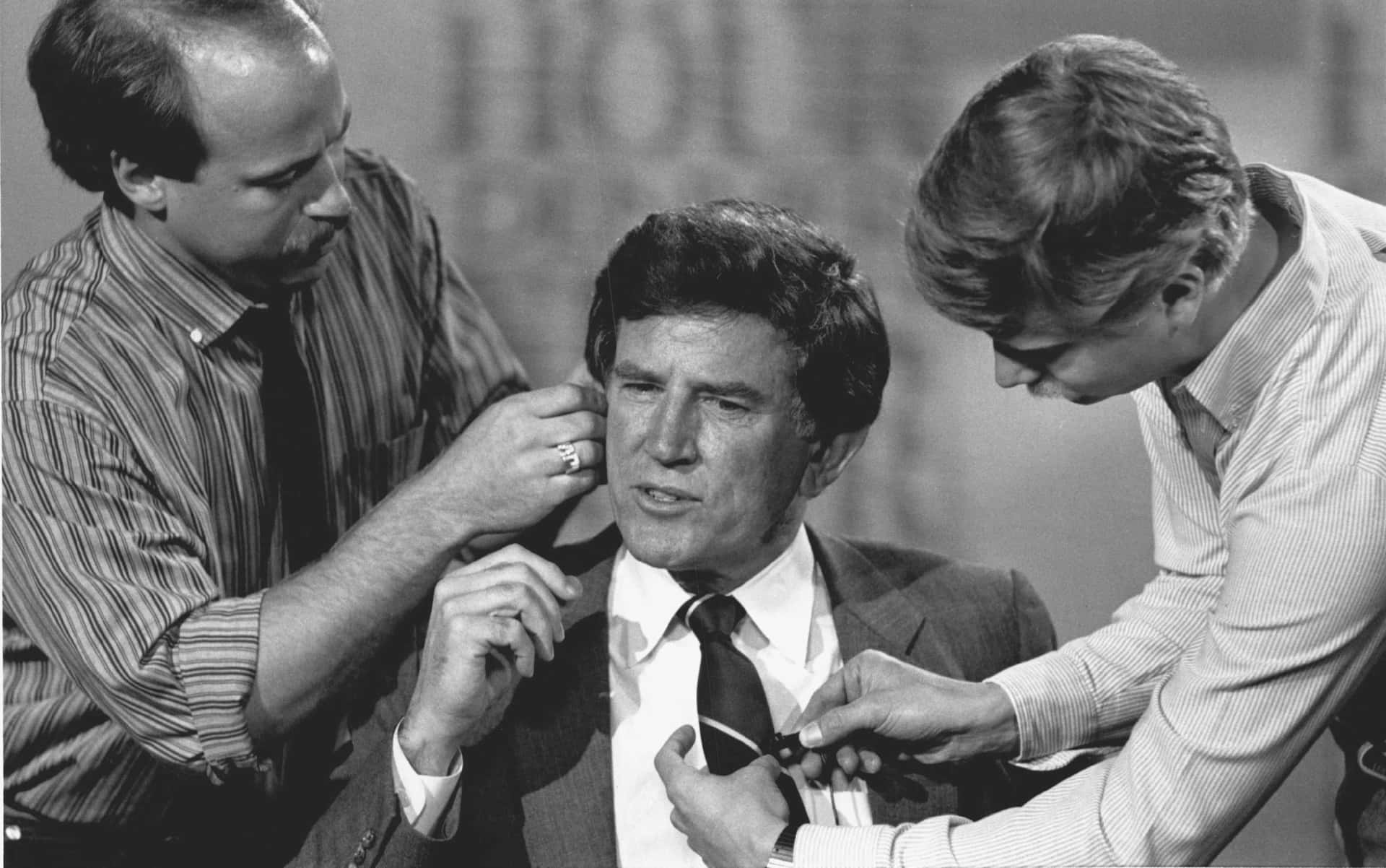 Gary Hart Interacting with Production Assistants Wallpaper