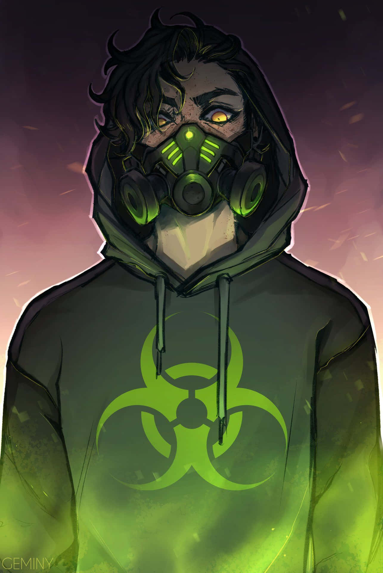 Gas Mask Boy Neon Green Wallpaper