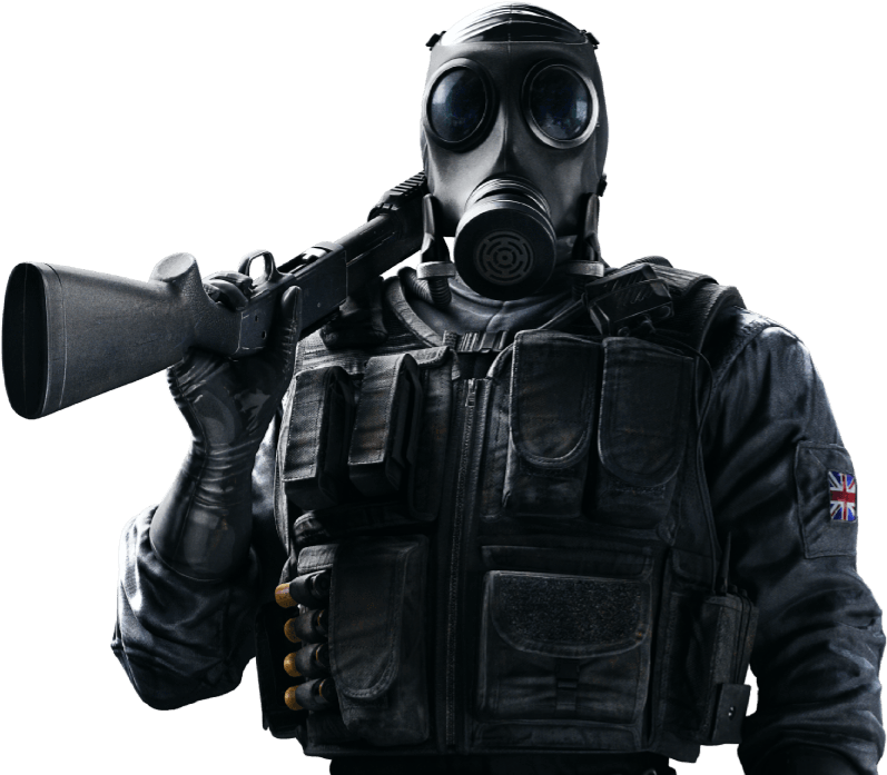 Gas Mask Soldier_ Holding Rifle PNG