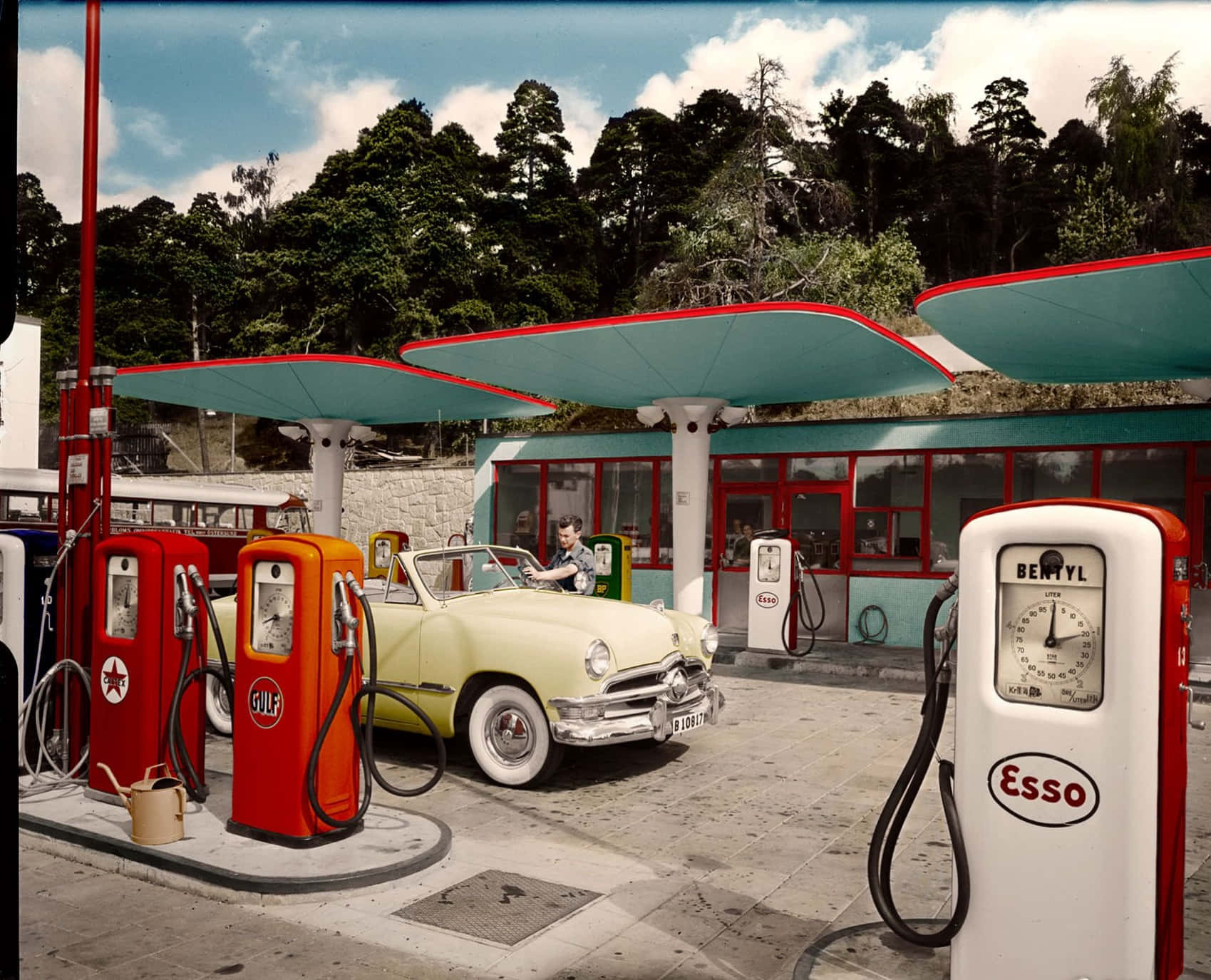 A Gas Station With A Car