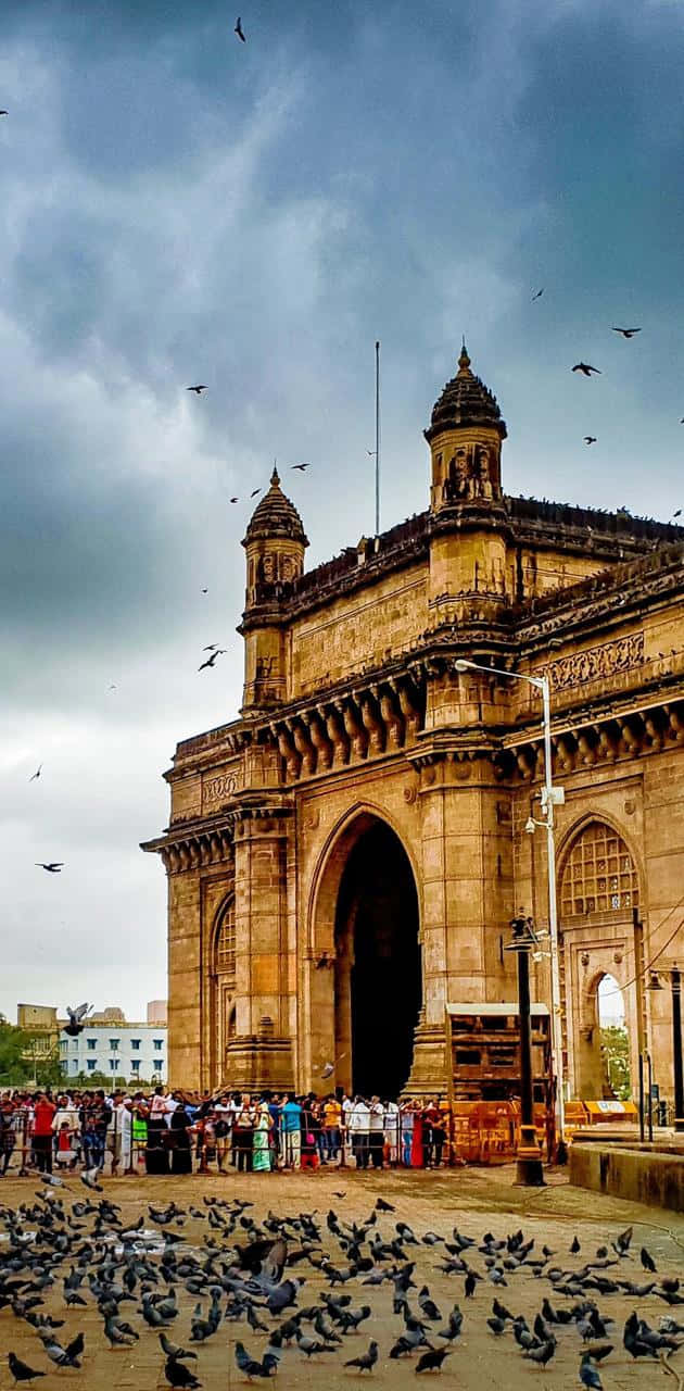 Gateway To India Crowds And Birds Wallpaper