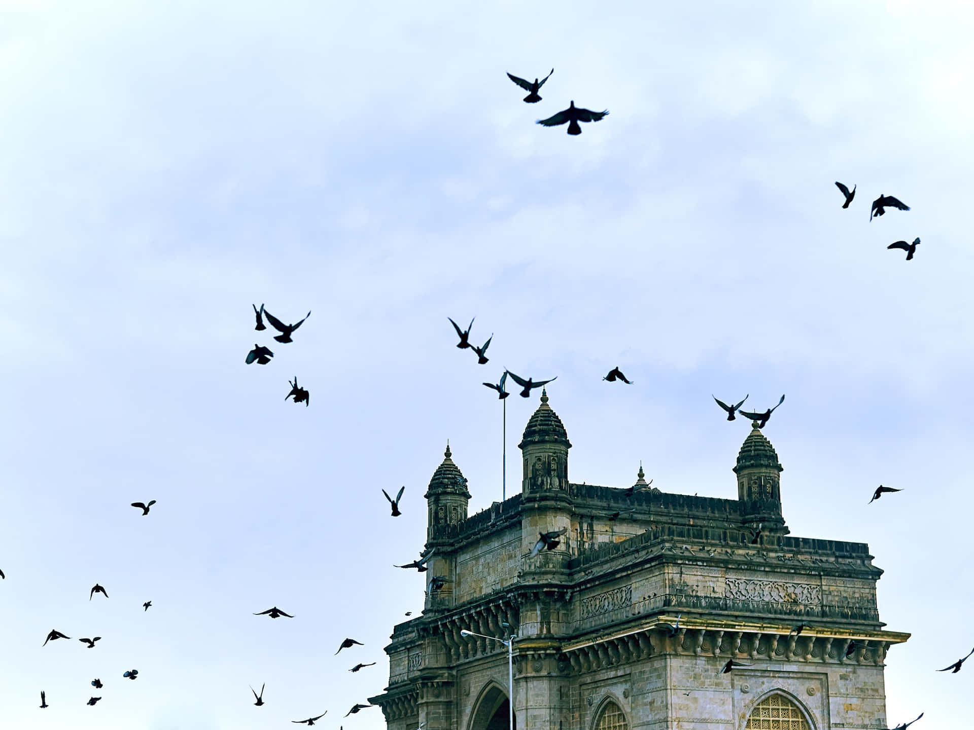 Gatewaynach Indien Mit Überfliegenden Vögeln Wallpaper