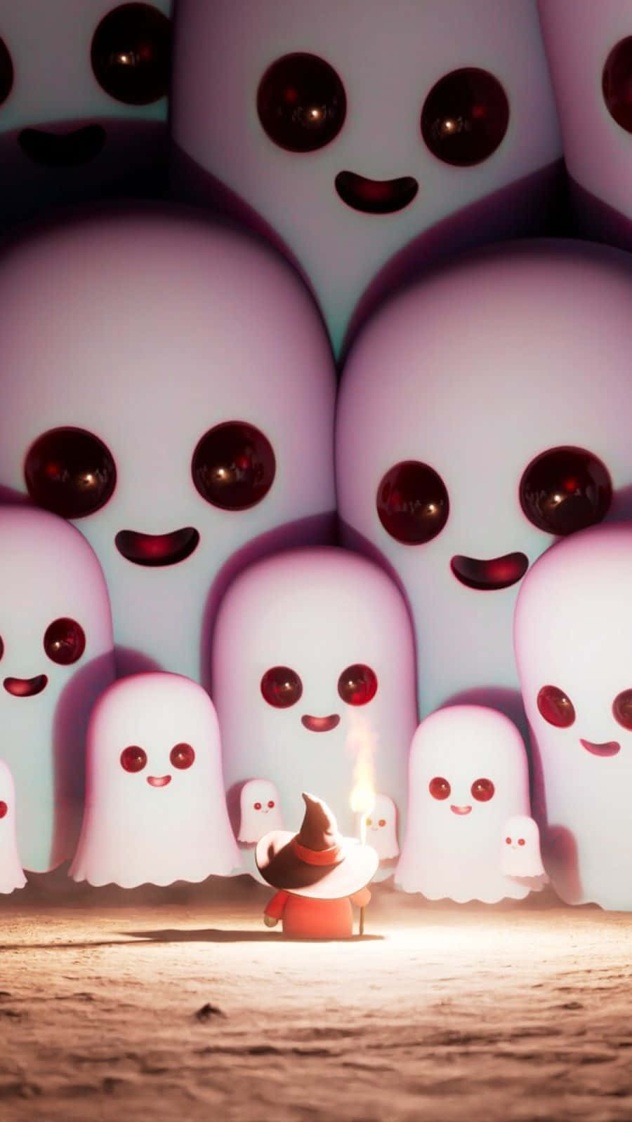 Gatheringof Cute Ghost Characters Wallpaper