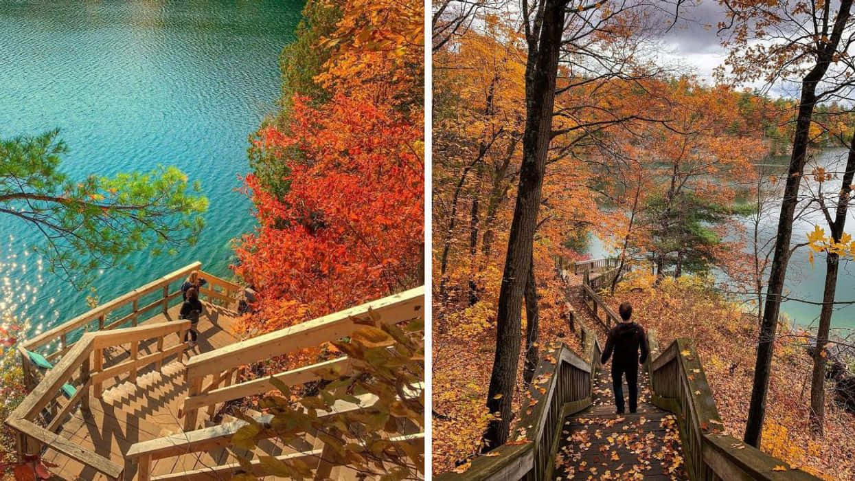 Gatineau Park Autumn Stairs Overlooking Lake Wallpaper