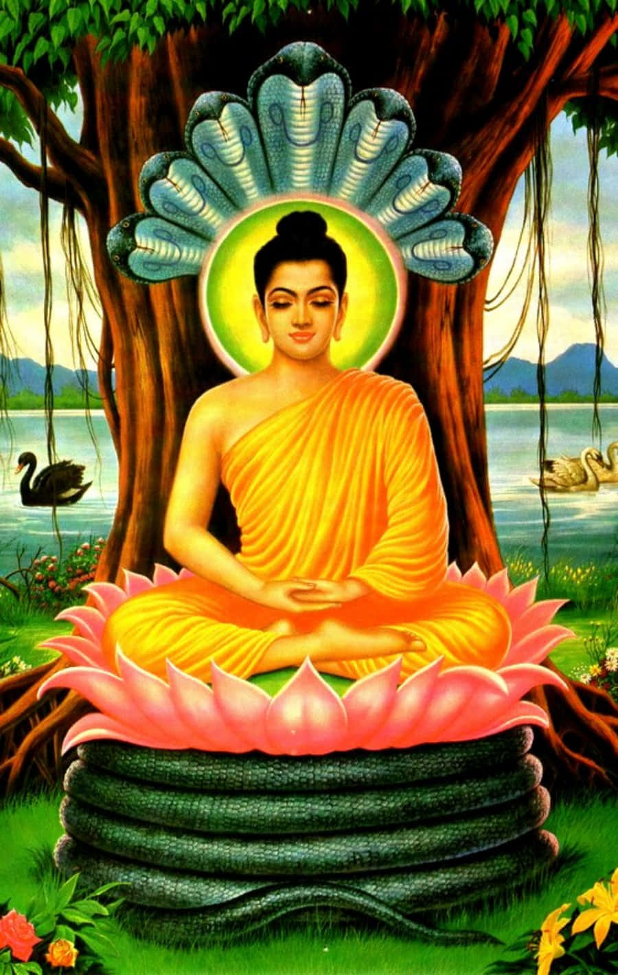 Buddha Sitting In The Middle Of A Tree