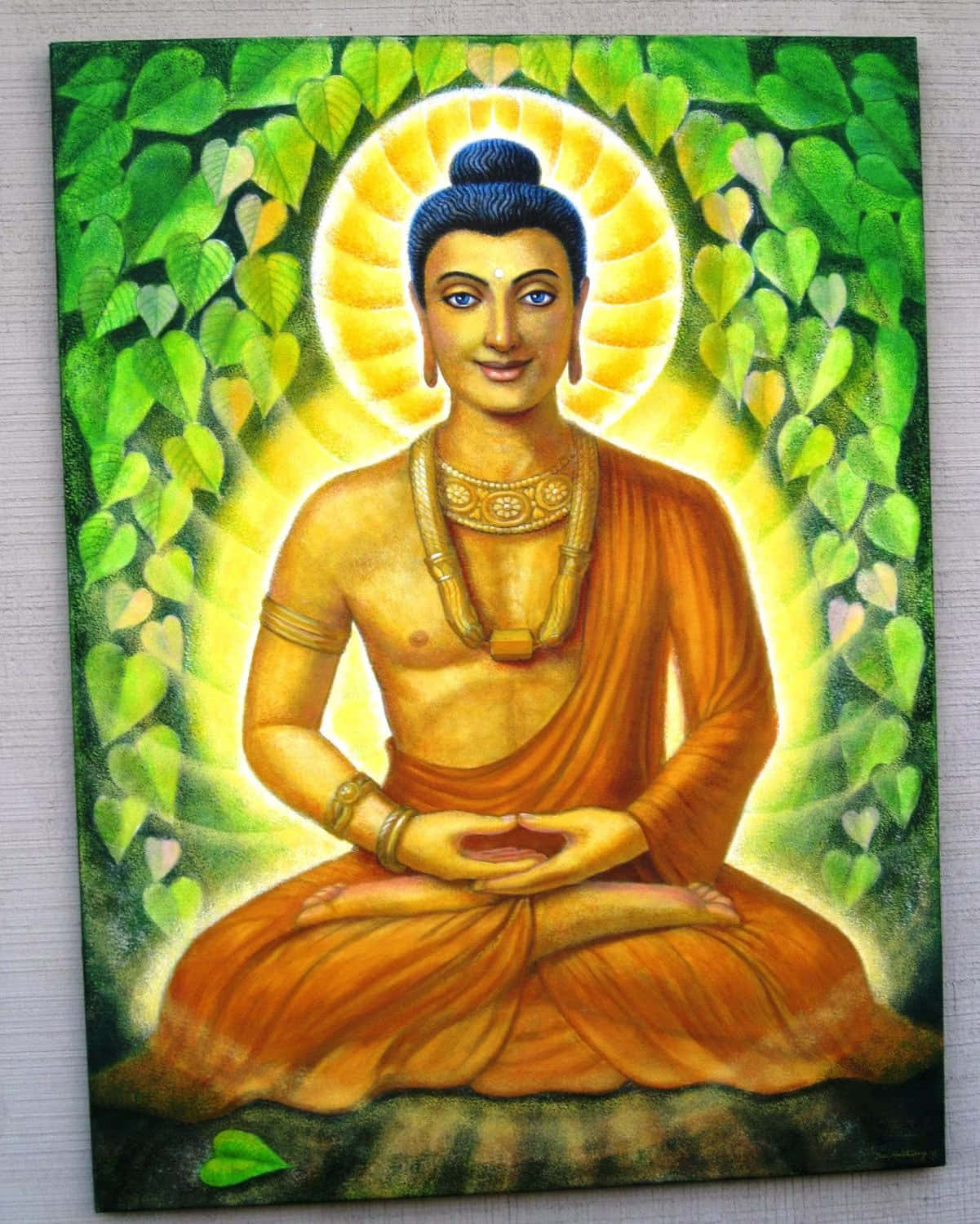 A Painting Of A Buddha Sitting In A Lotus Pose
