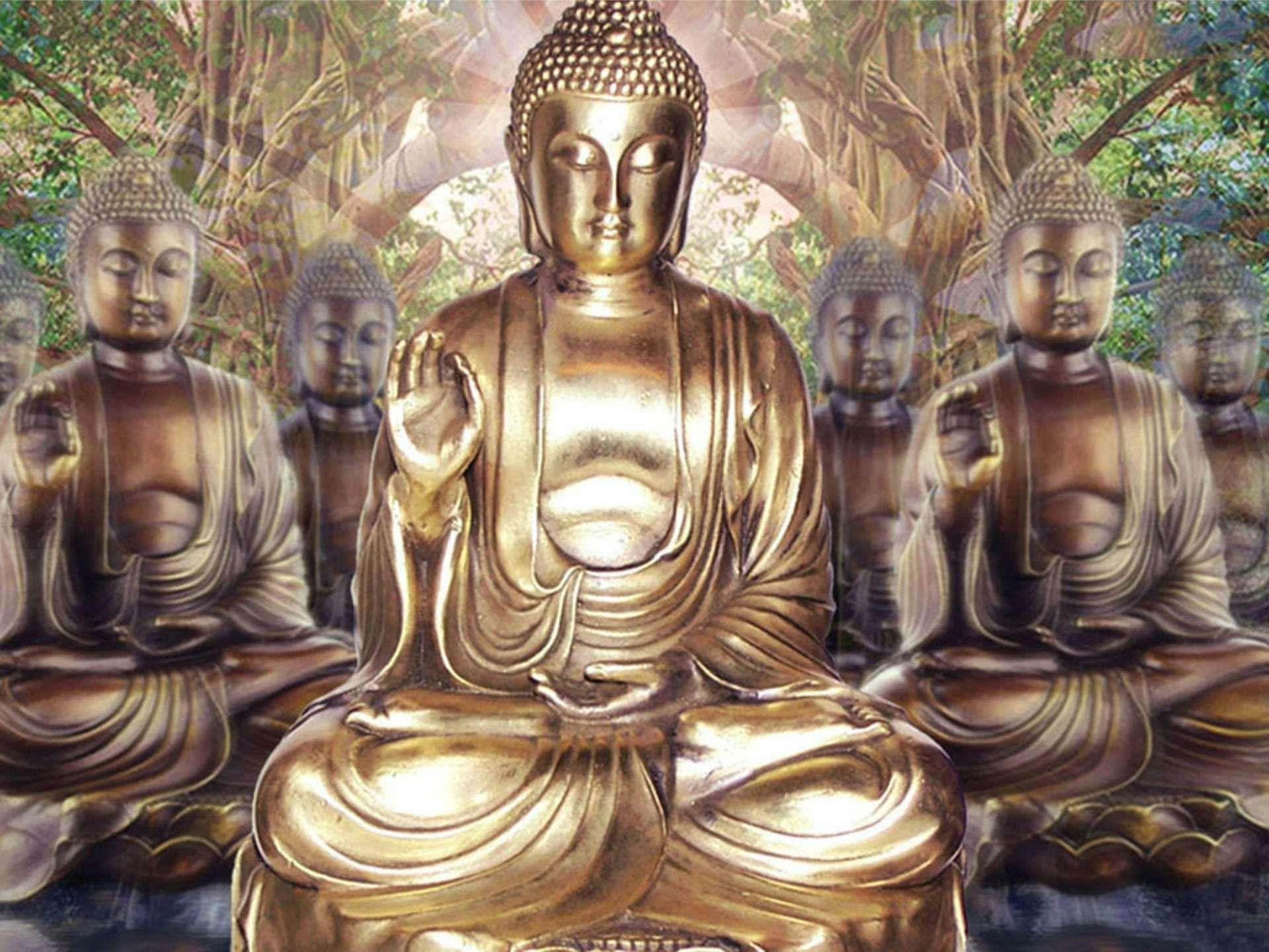 Envacker Målning Av Gautama Buddha Med Strålande Ljusstrålar.