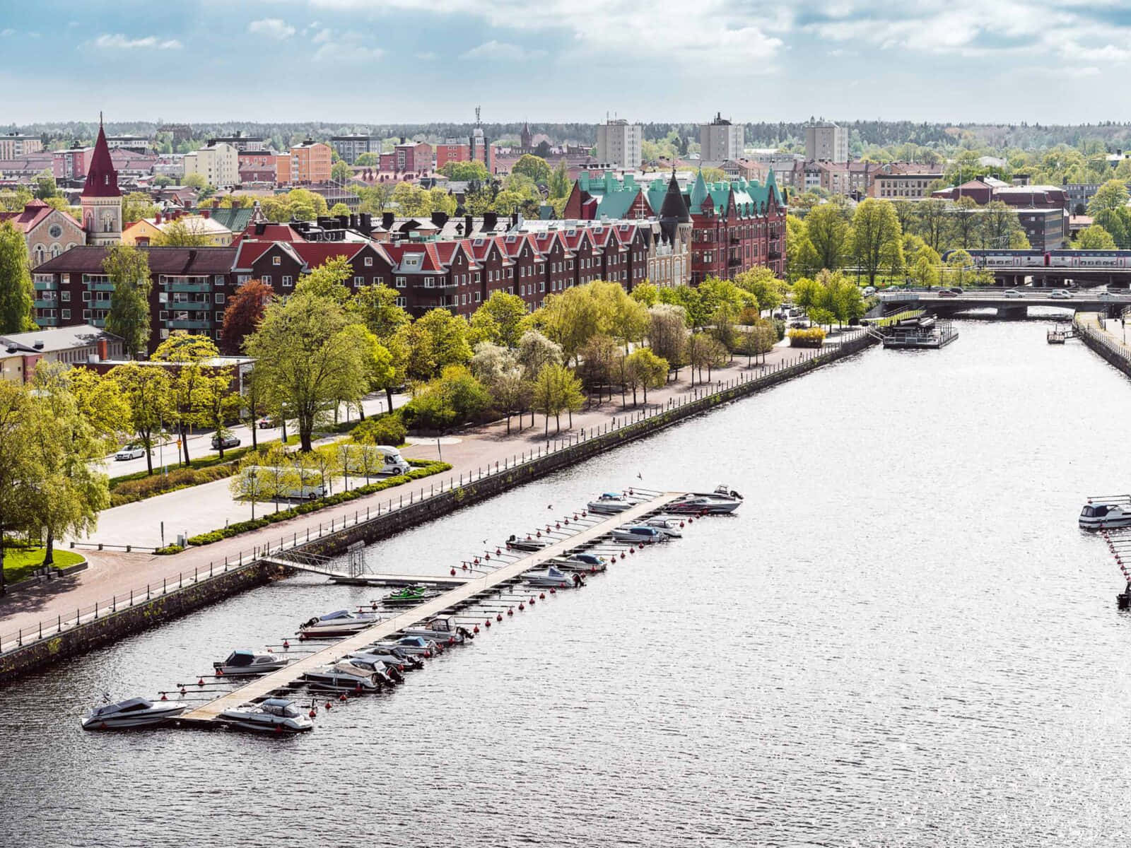 Gavle Riverfront Aerial View Sweden Wallpaper