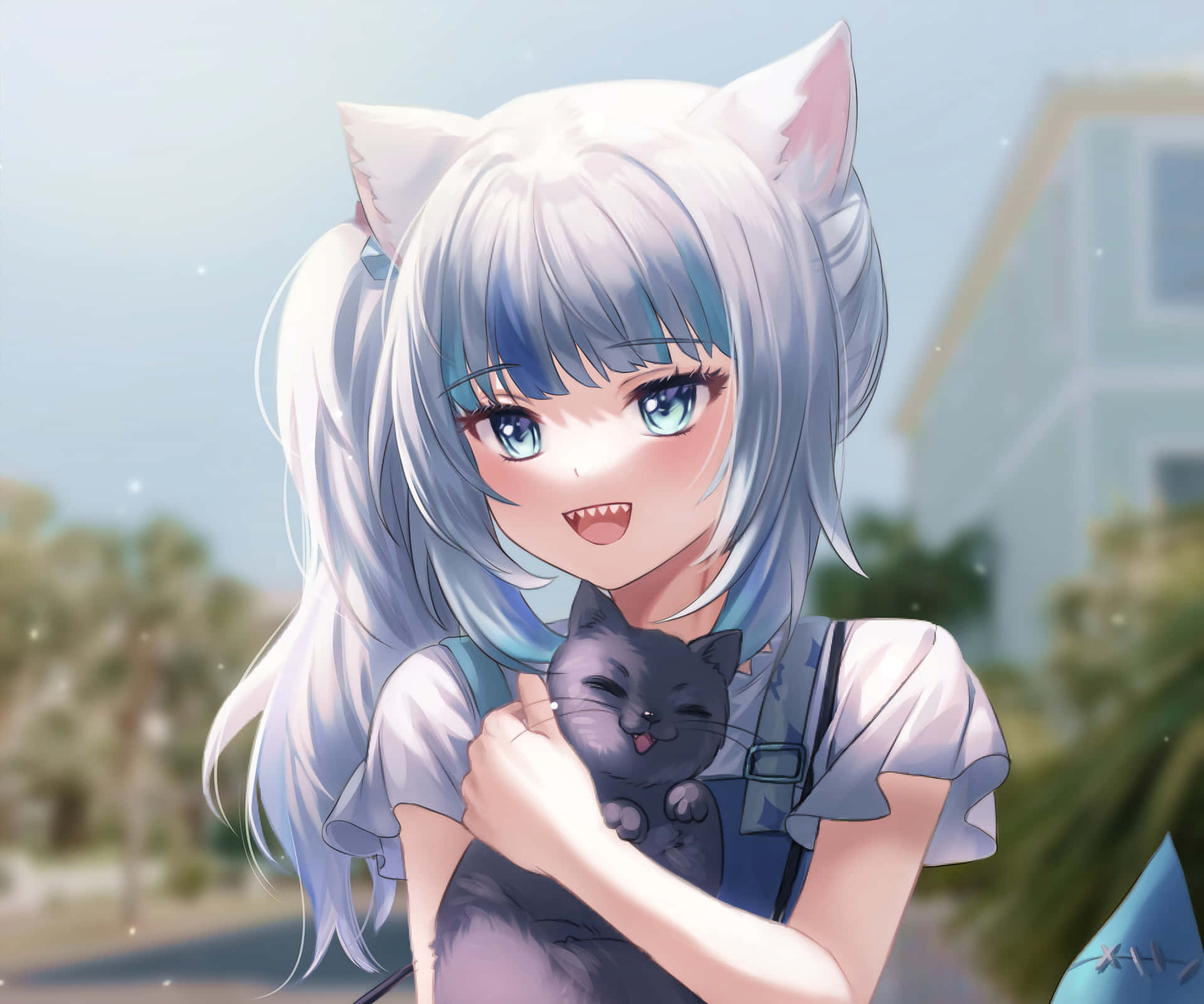 Gawr Gura Anime Style With Cat Wallpaper