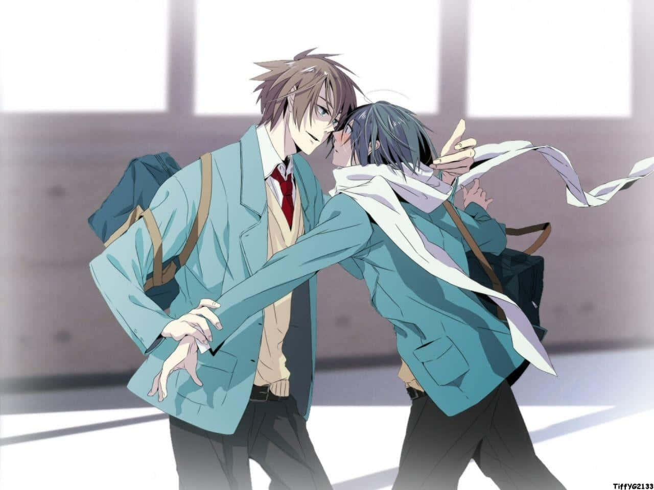 To anime drenge der krammer hinanden Wallpaper