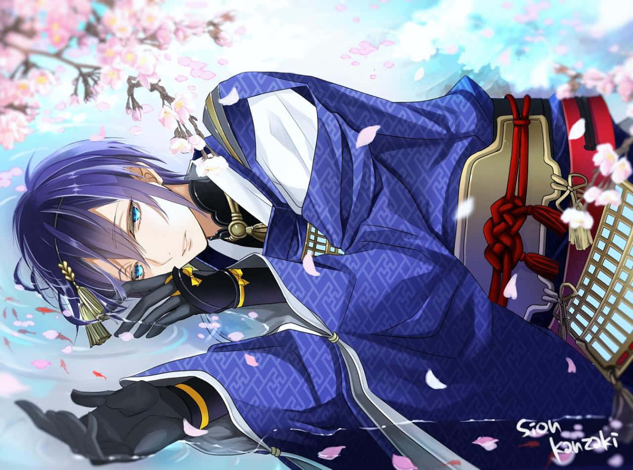 A Man In A Blue Outfit Laying Down In The Spring Wallpaper