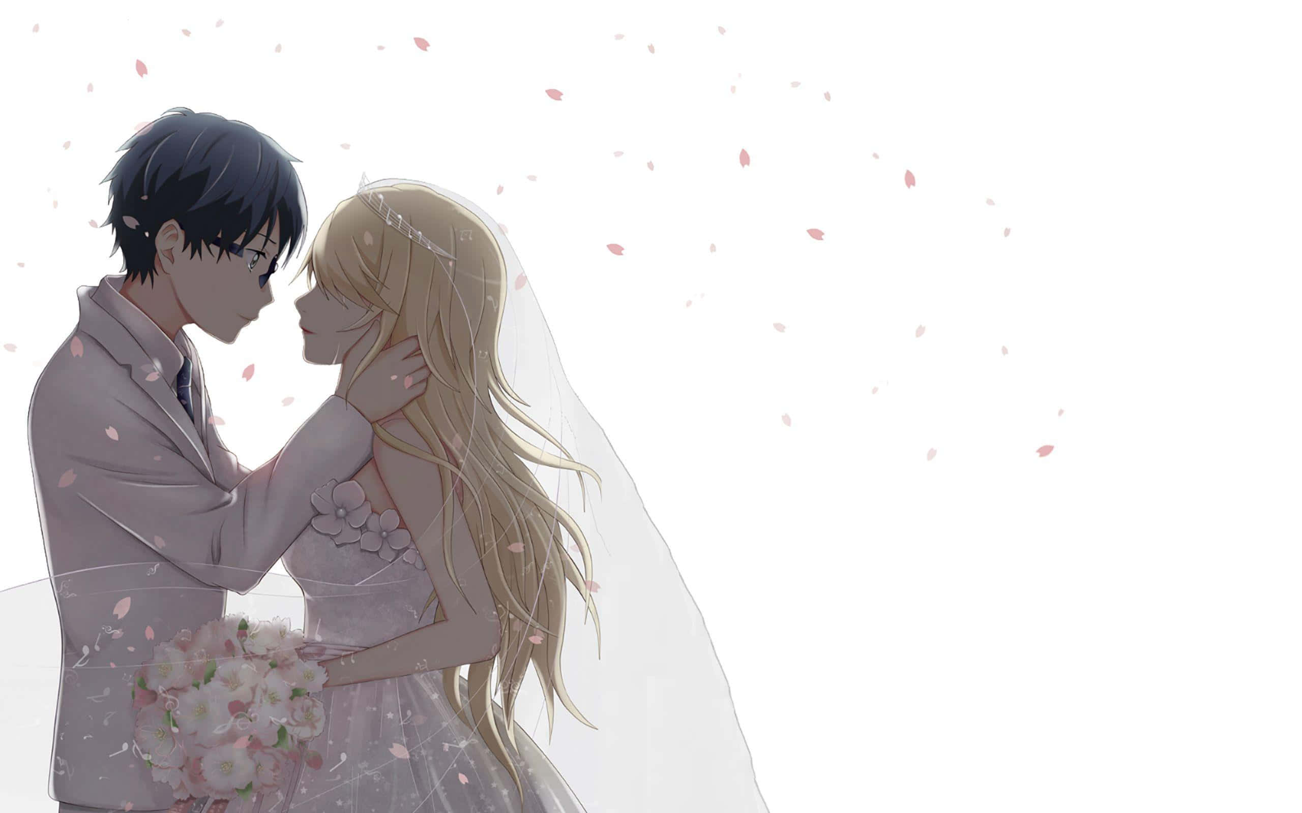 Dospersonajes De Anime Entusiastas Demuestran Su Amor Mutuo. Fondo de pantalla