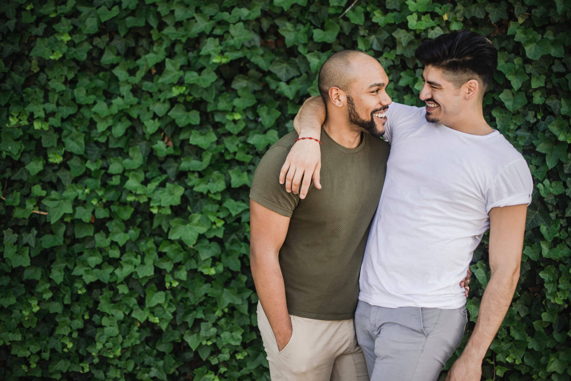 Gay Men By Hedge Background