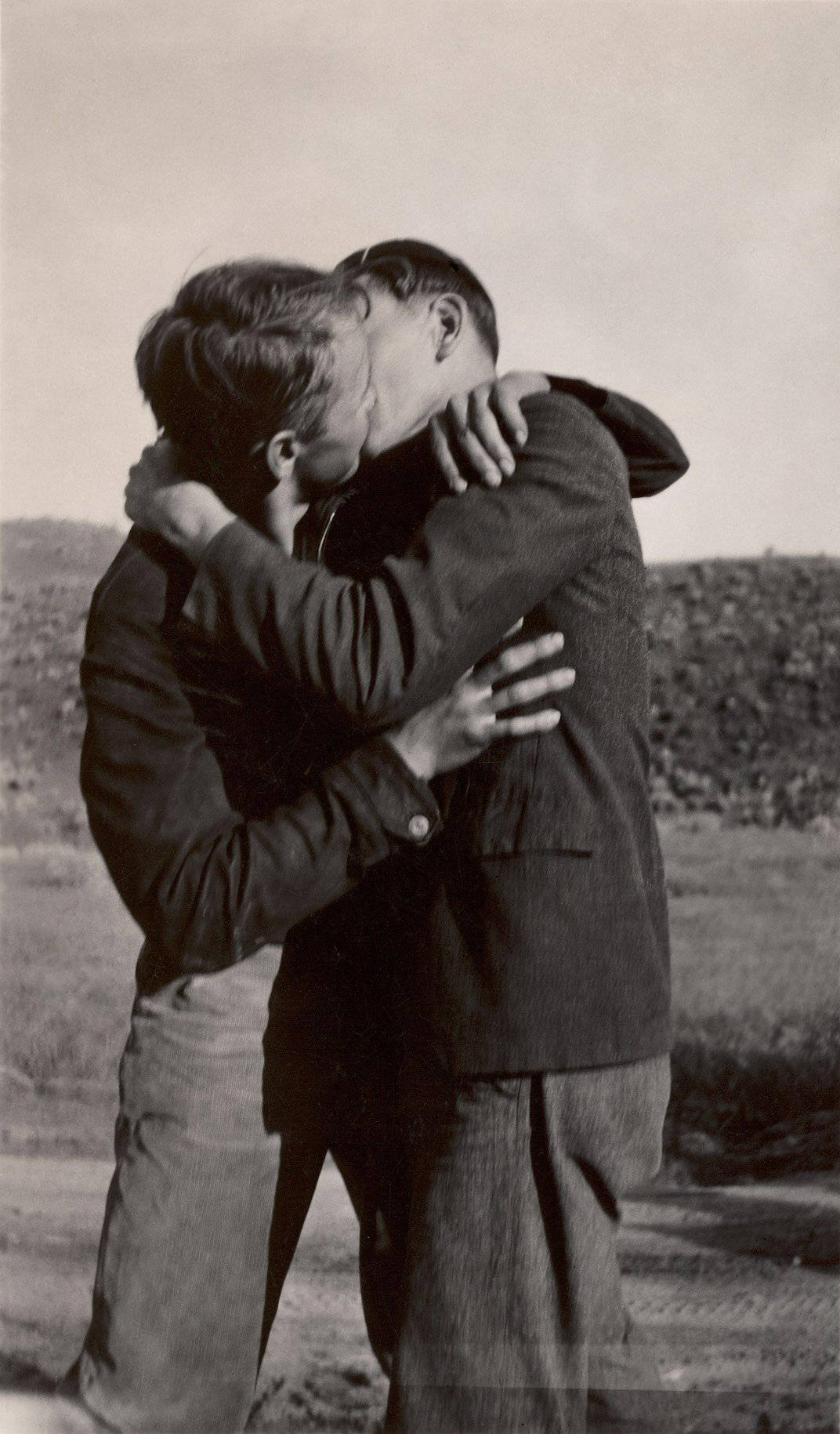 Gay Men Kissing Sepia Wallpaper