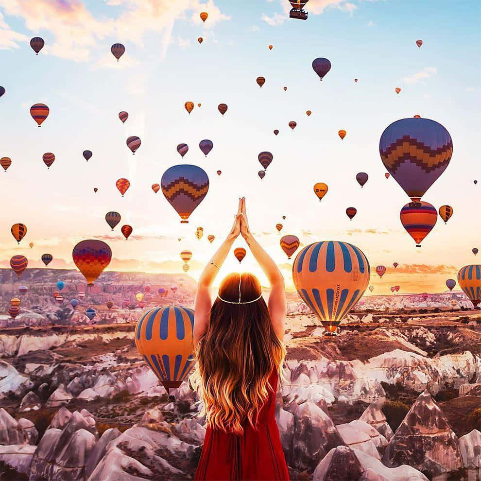 "gazing At The Colorful Sky- An Exhilarating Hot Air Balloon Journey"