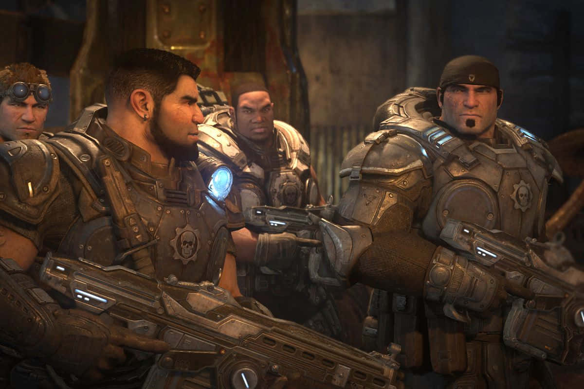Fight your way to victory in the Gears of War 1 Video Game Wallpaper