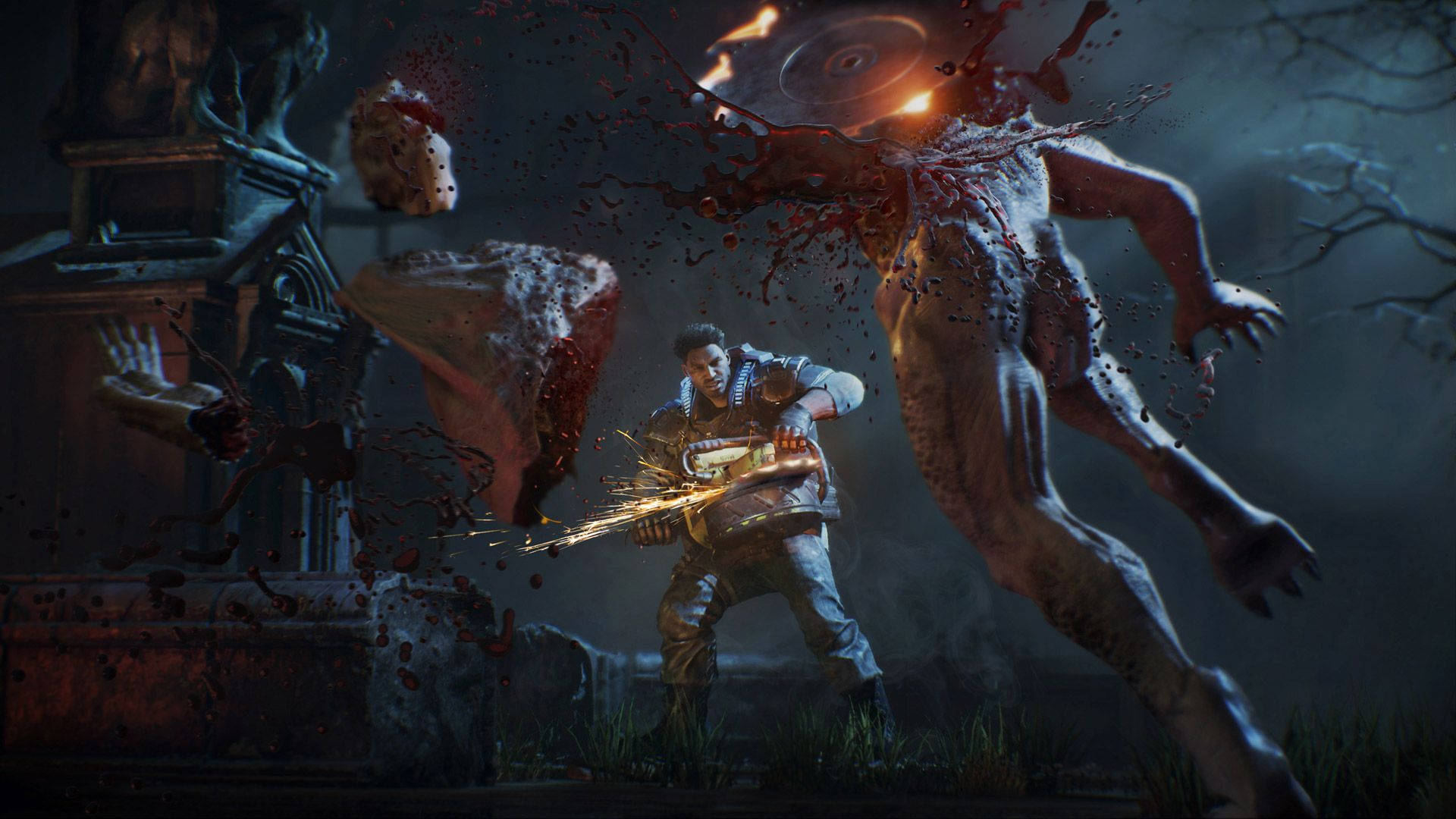 Gears Of War 4 Attacking Monster Using Chainsaw Wallpaper