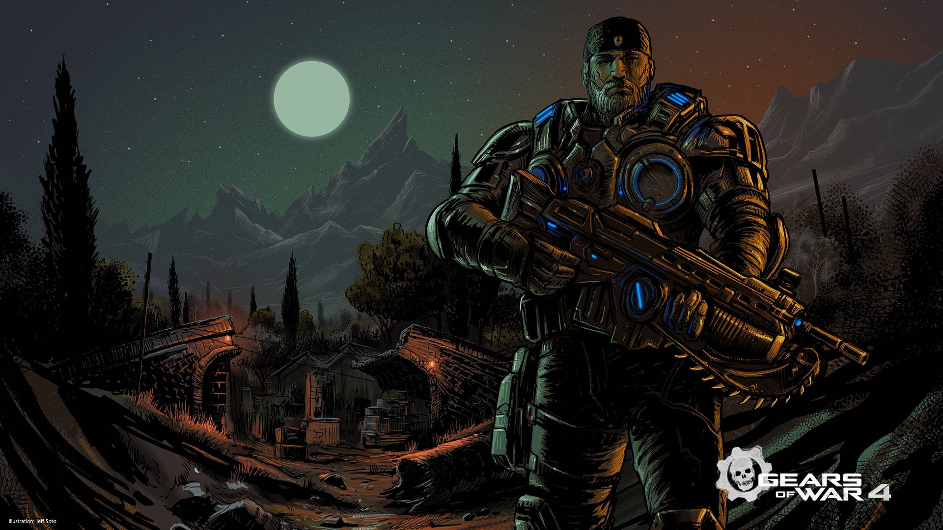 Gears Of War 4 Marcus Fenix Illustration Wallpaper