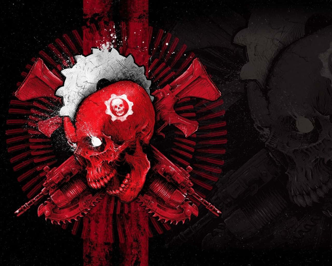 A Red Skull With A Cross And Guns On It Wallpaper