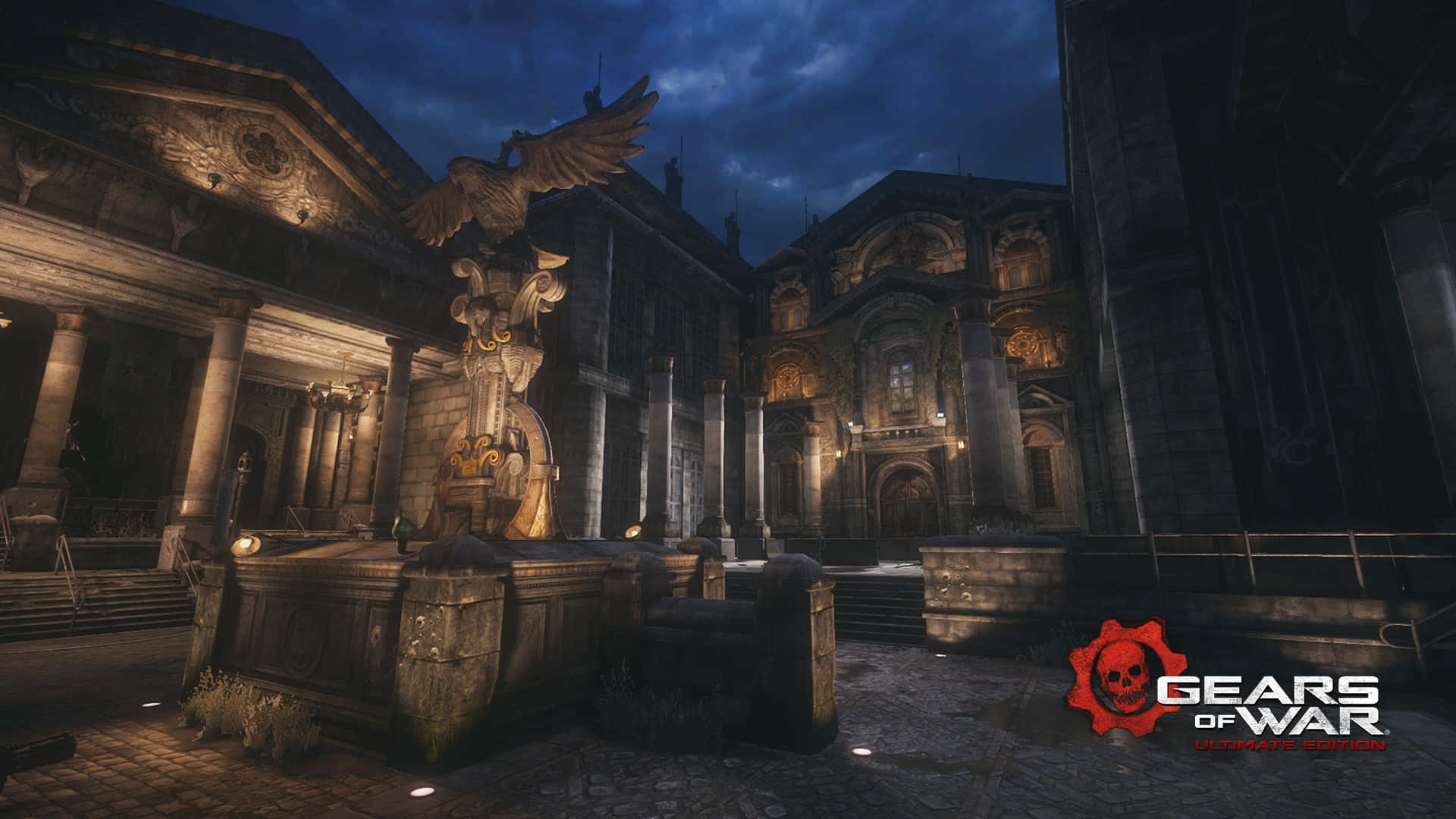 Gears Of War Ultimate Edition_ Dark Courtyard Scene Wallpaper