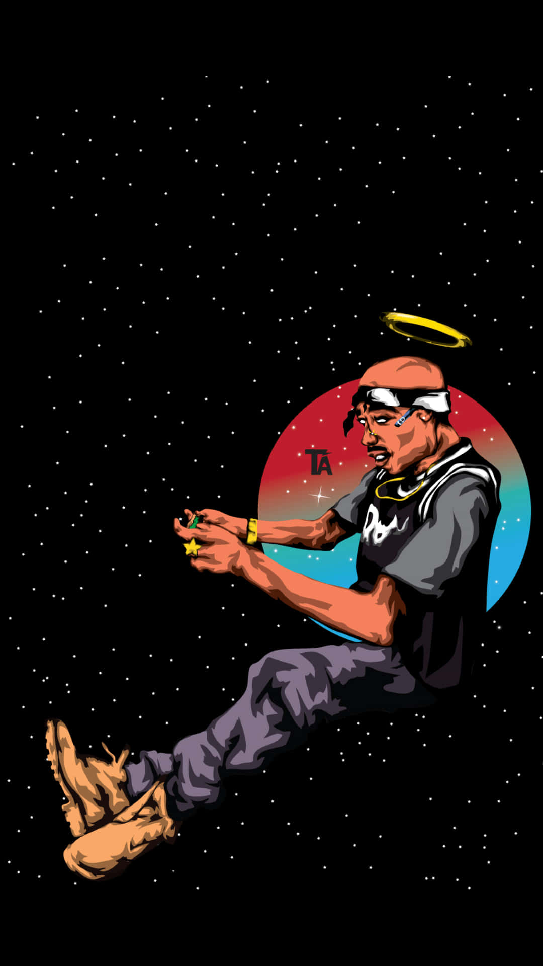 A Cartoon Of A Man Sitting On A Star Wallpaper