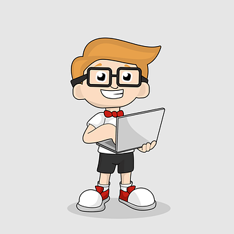 Geeky Boy Cartoonwith Laptop PNG