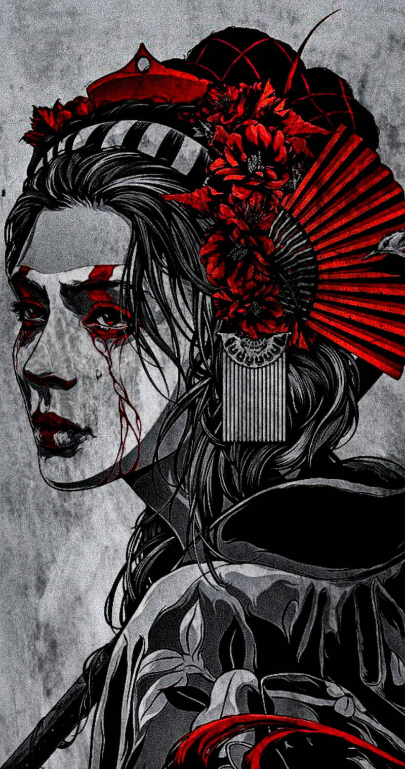 Retratode Una Geisha Con Lágrimas De Sangre. Fondo de pantalla