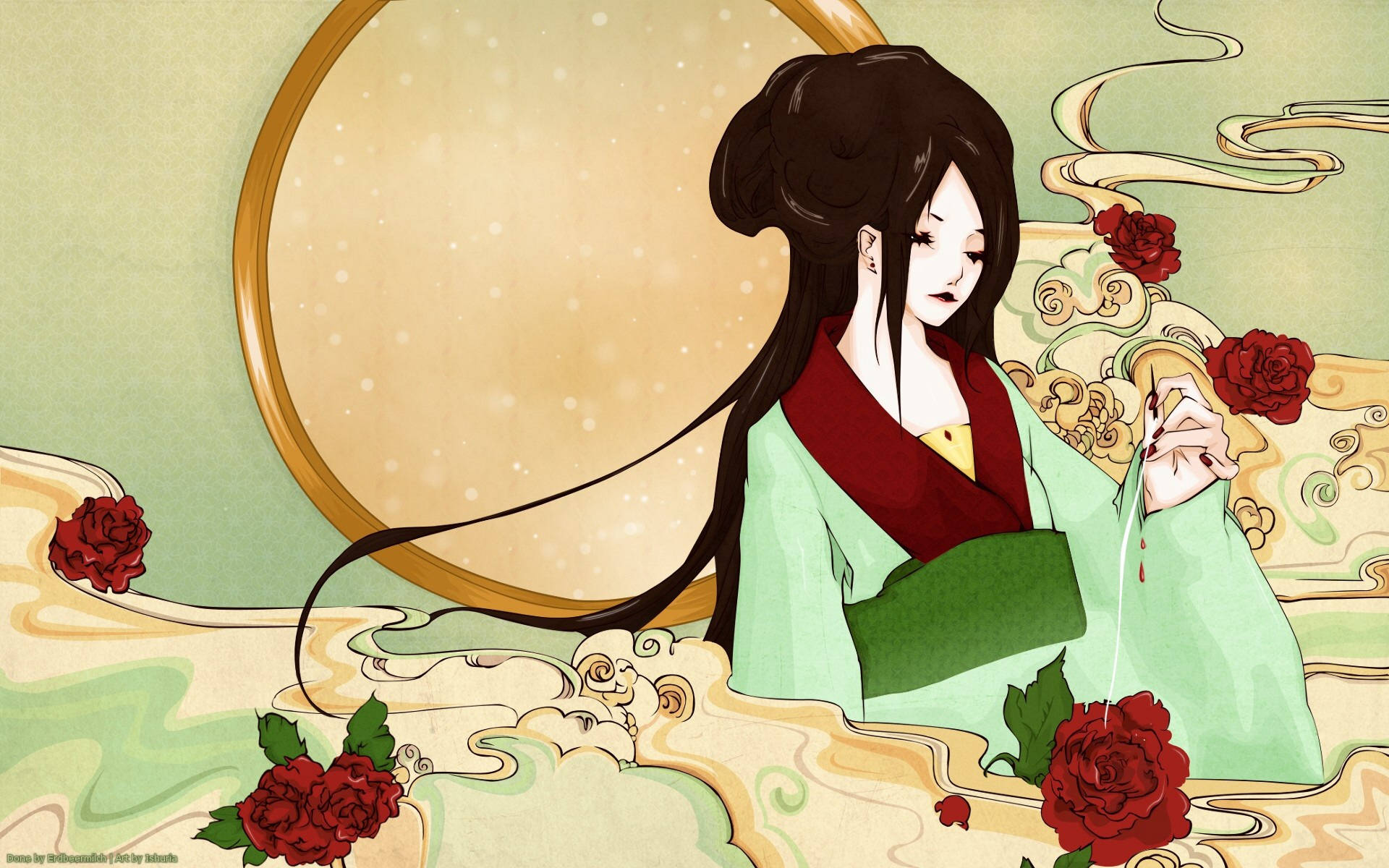 Geisha Holder En Nål Wallpaper
