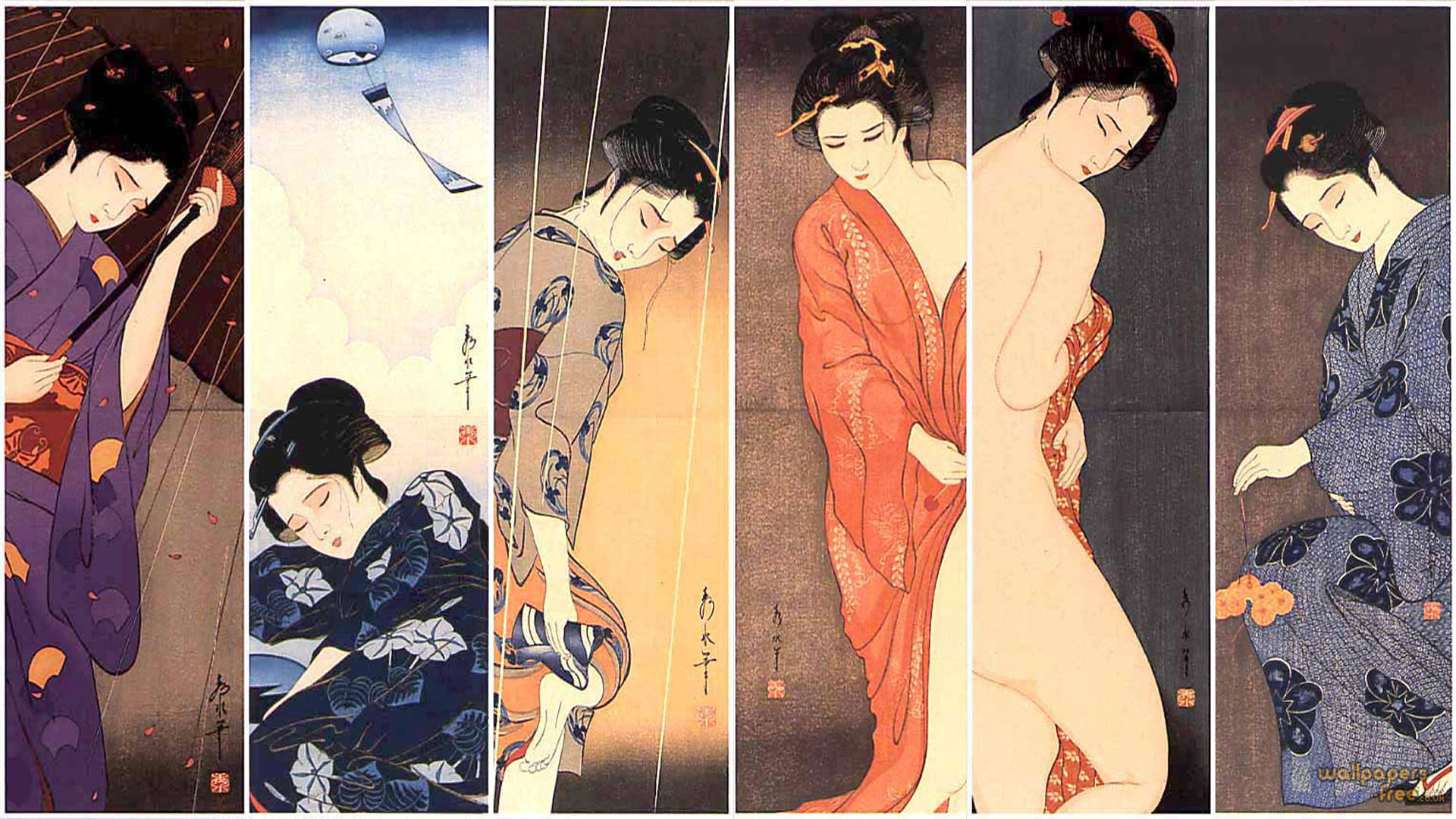 Geisha Posing Side-by-side Wallpaper