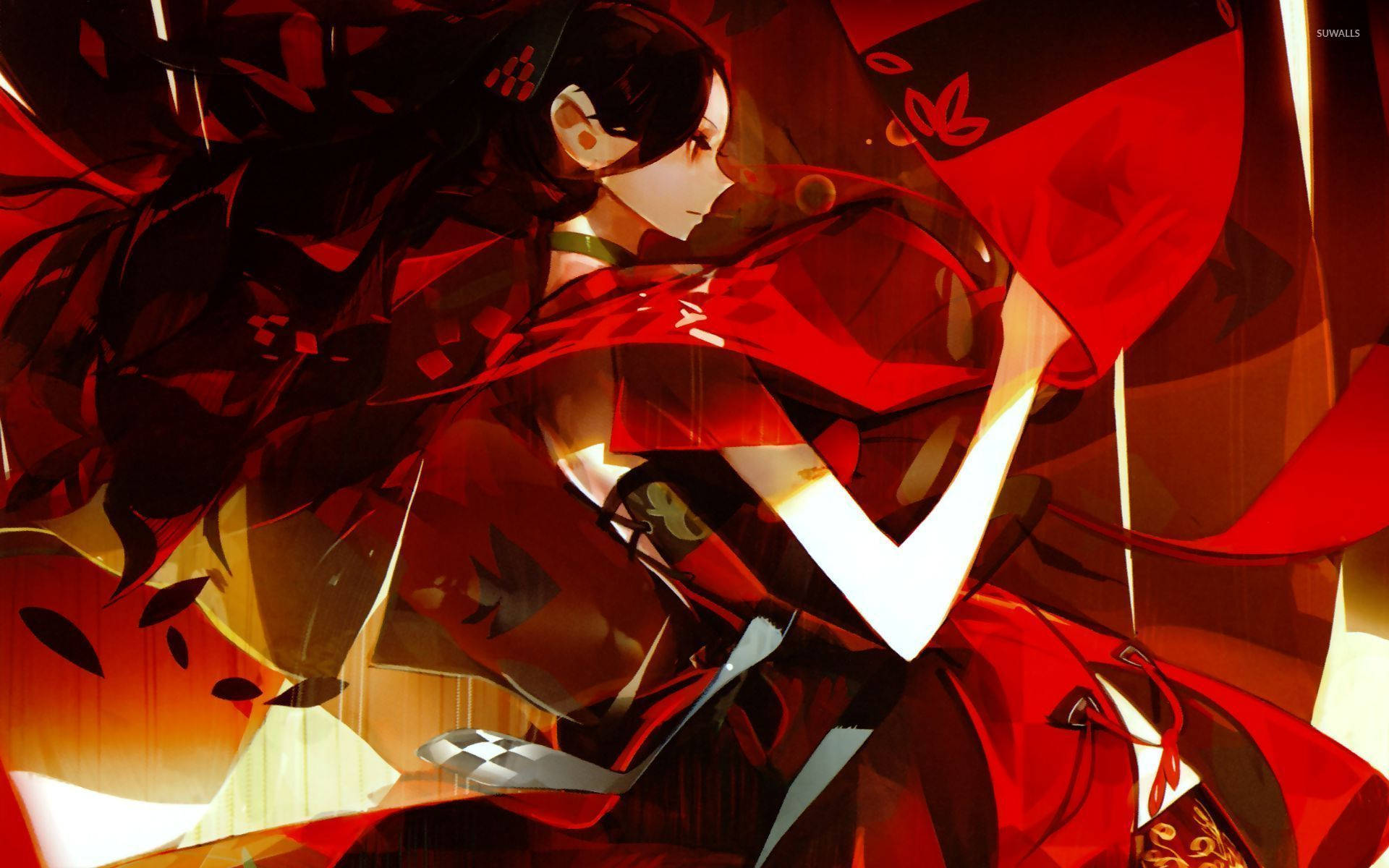 Geisha Red Digital Artwork Wallpaper