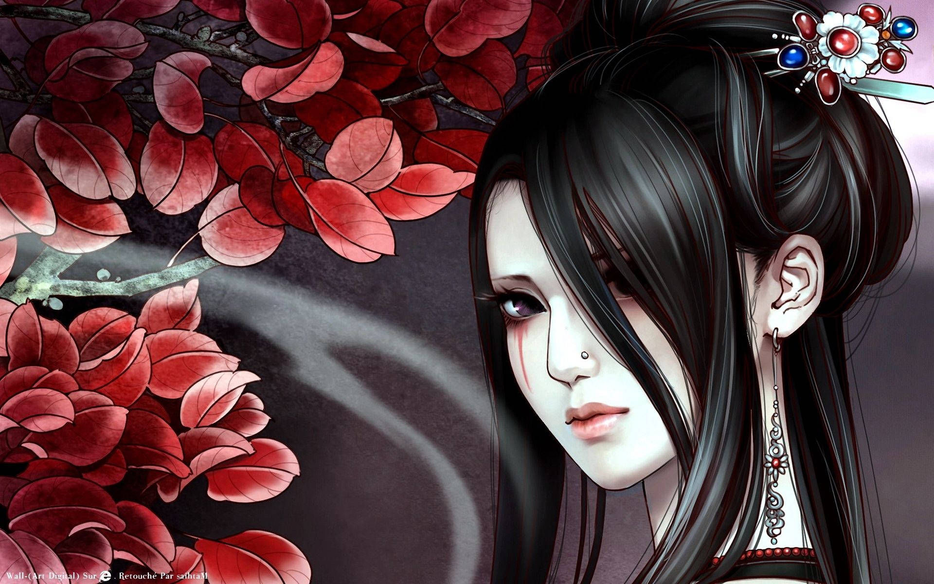 Geisha Red Leaves Wallpaper
