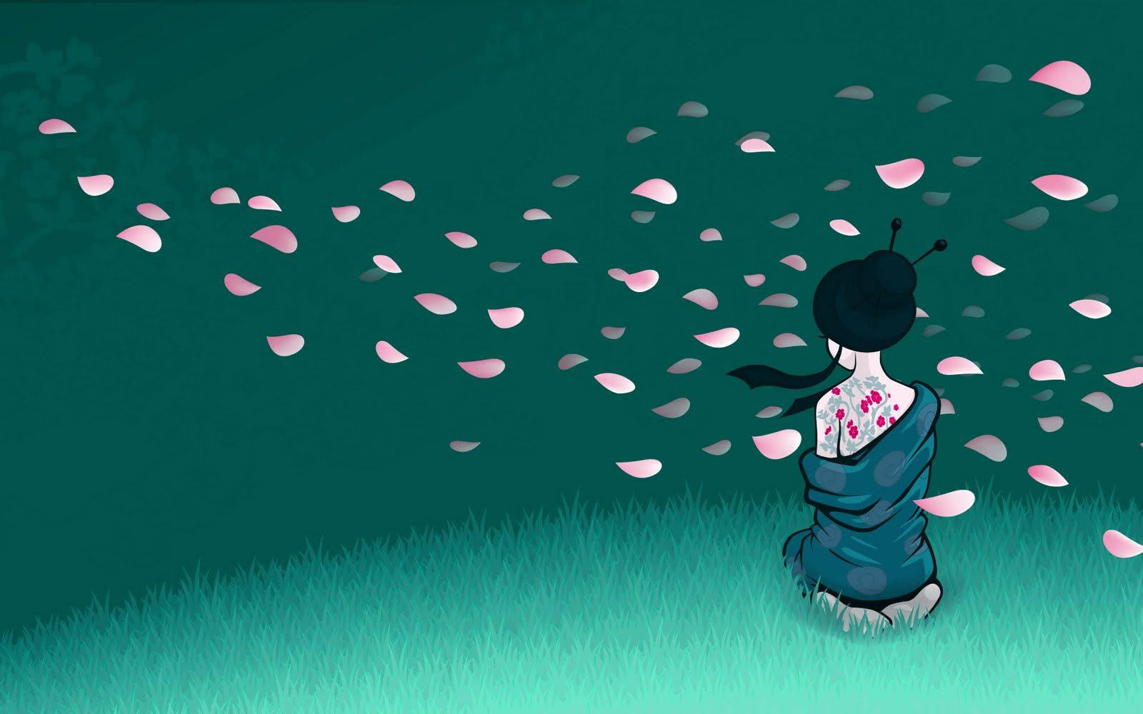 Geisha Sitting On A Field Wallpaper