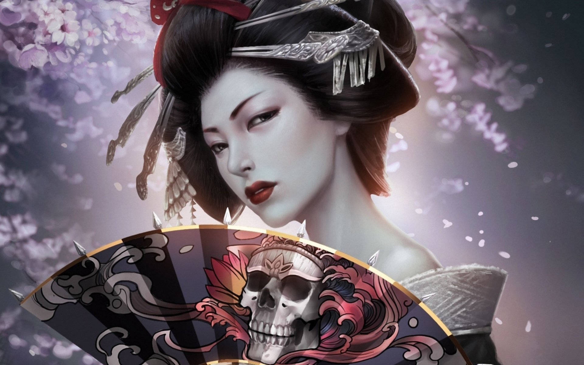 Geisha Skull Blæser Wallpaper