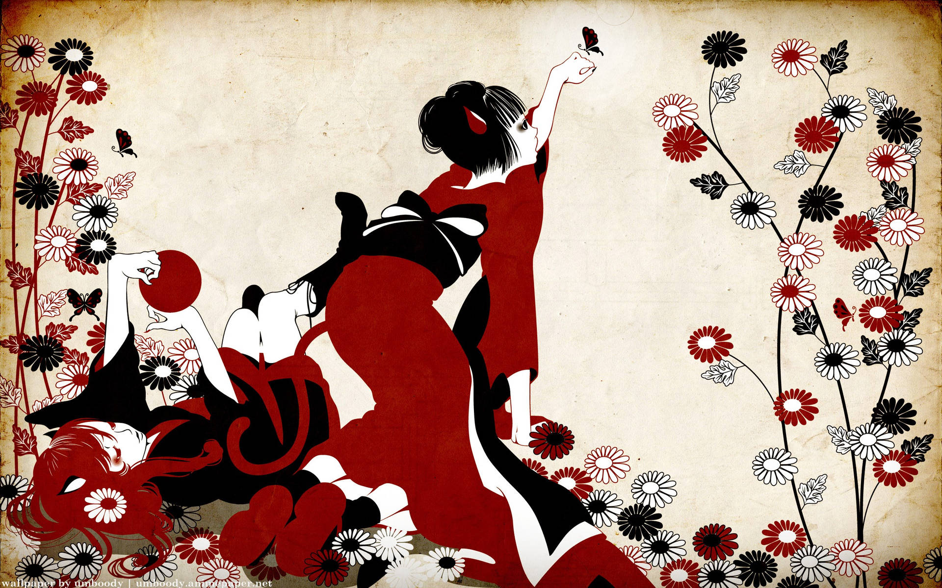 Geisha Two Girls Art Wallpaper