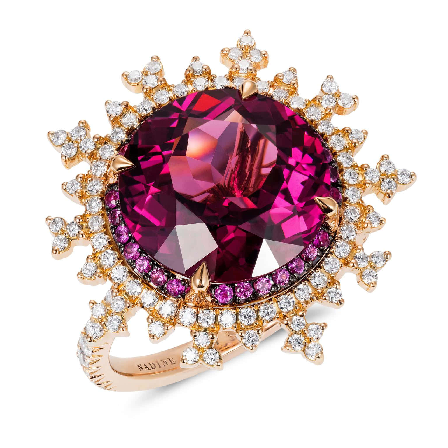 A Ring With A Pink And Purple Stone