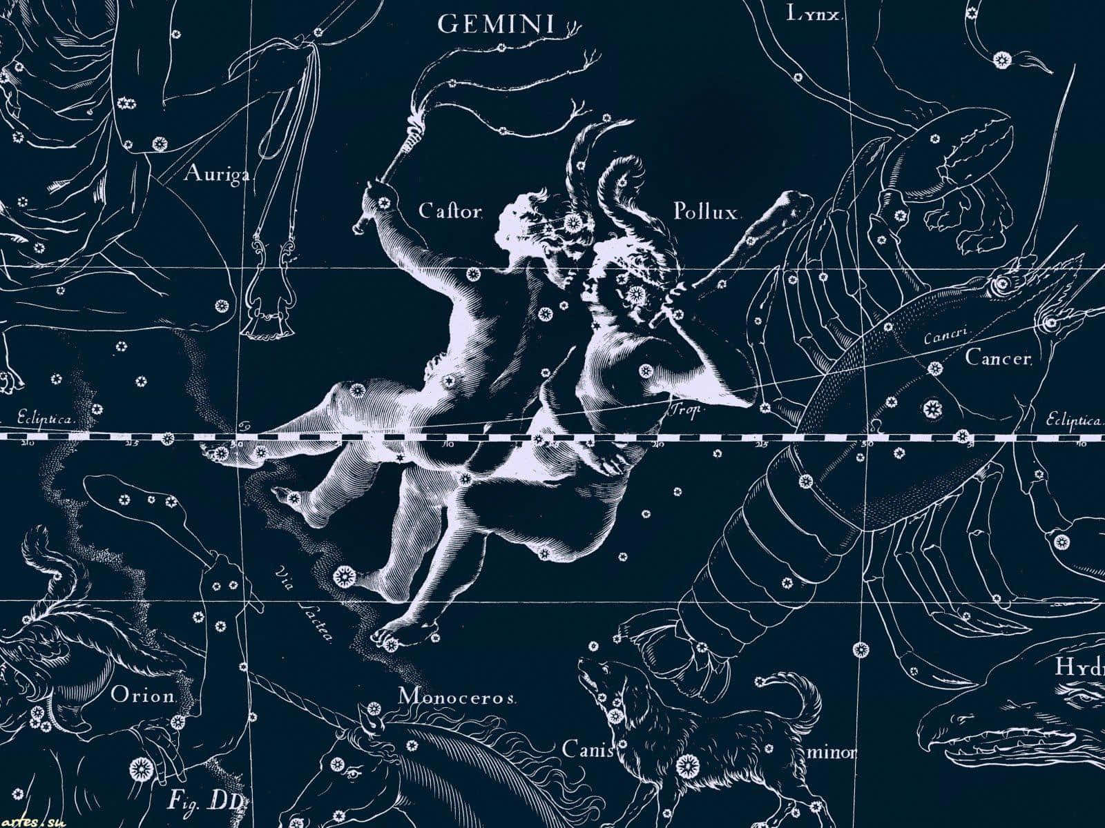 A Map Of The Constellations With A Man And Woman