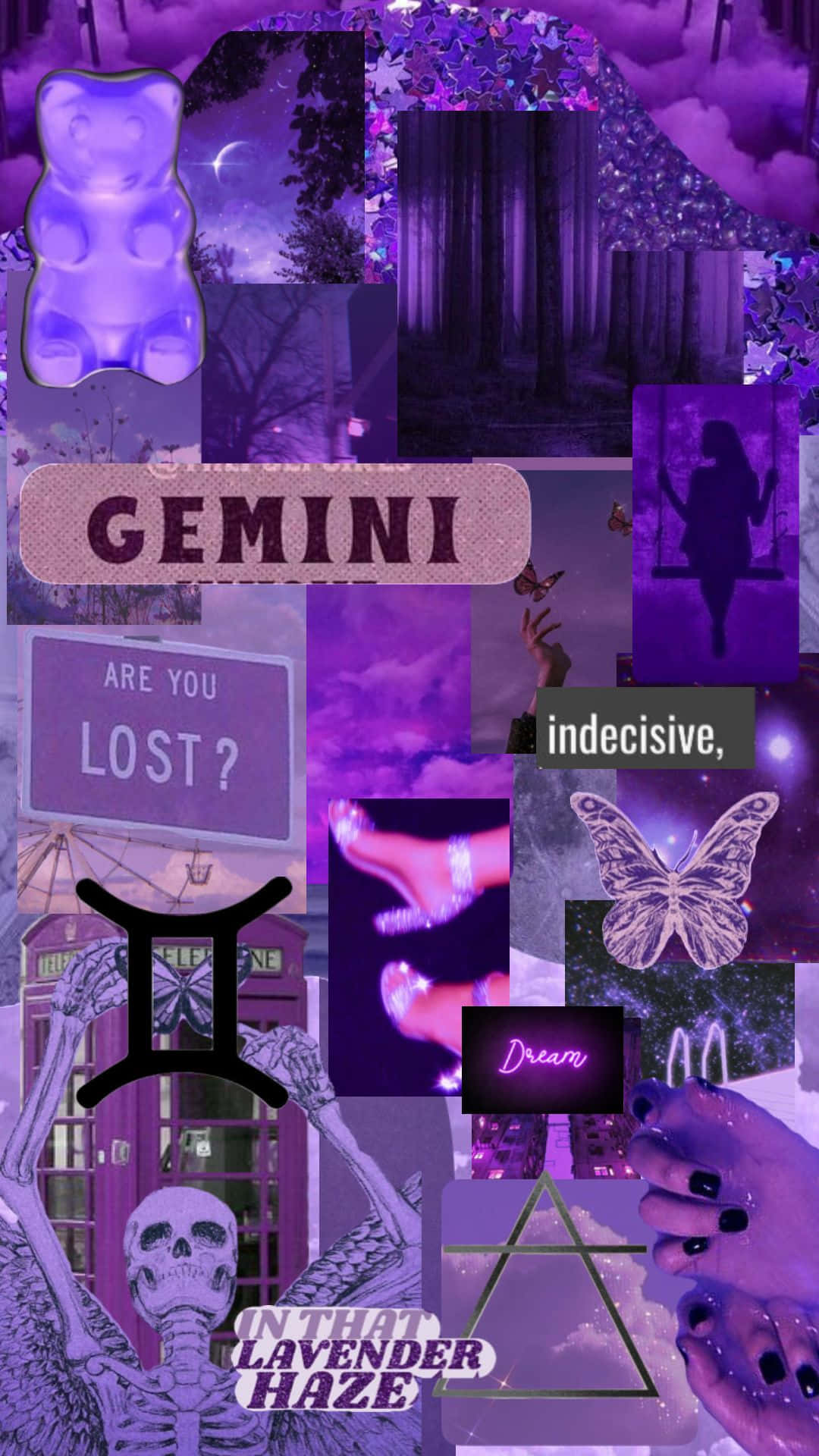 Gemini Aesthetic Collage Purple Tones Wallpaper