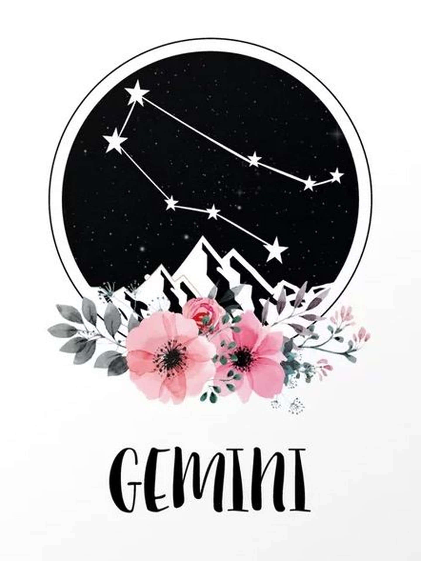 Desain Floral Tanda Zodiak Gemini Wallpaper