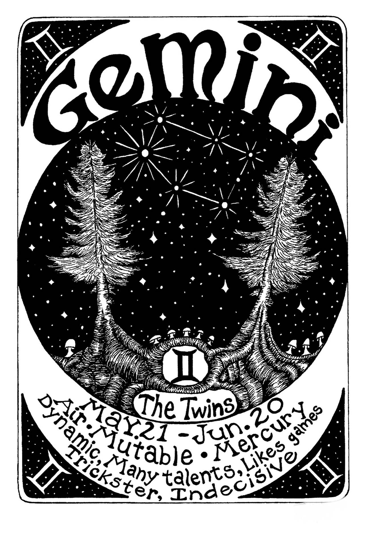 Gemini Zodiac Two Trees Background