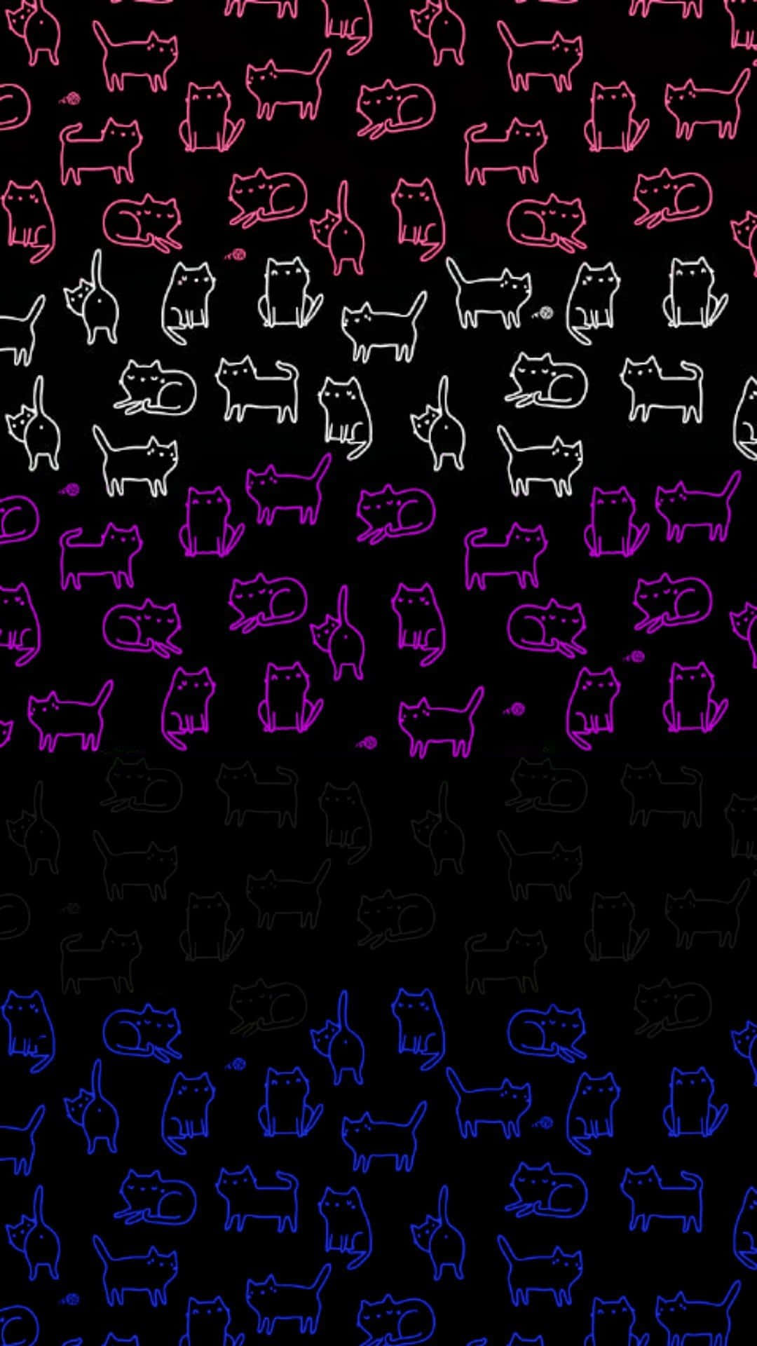 A Black And Blue Background With A Rainbow Of Cats Wallpaper