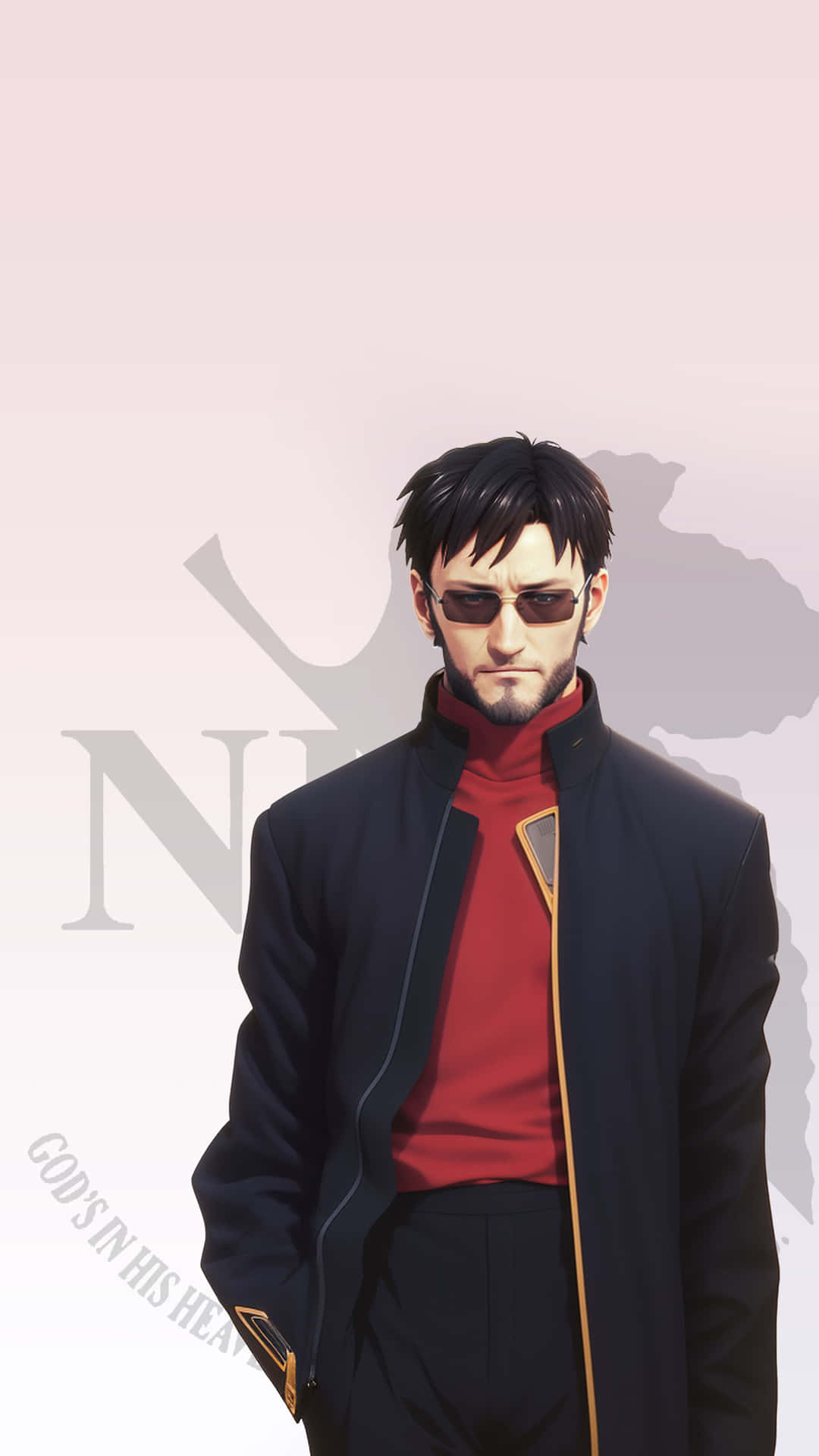 Gendo Ikari strikes a pose in his iconic office Wallpaper