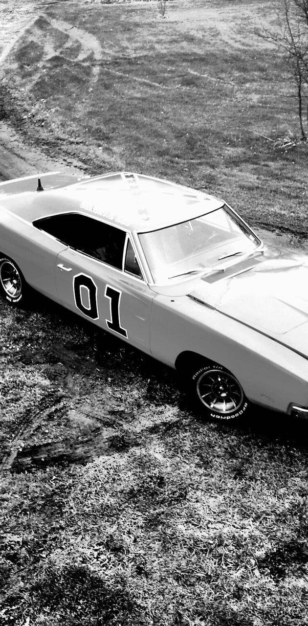 A Black And White Photo Of A Muscle Car Wallpaper